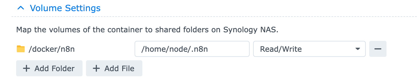Volume mapping configuration in DSM Container Manager